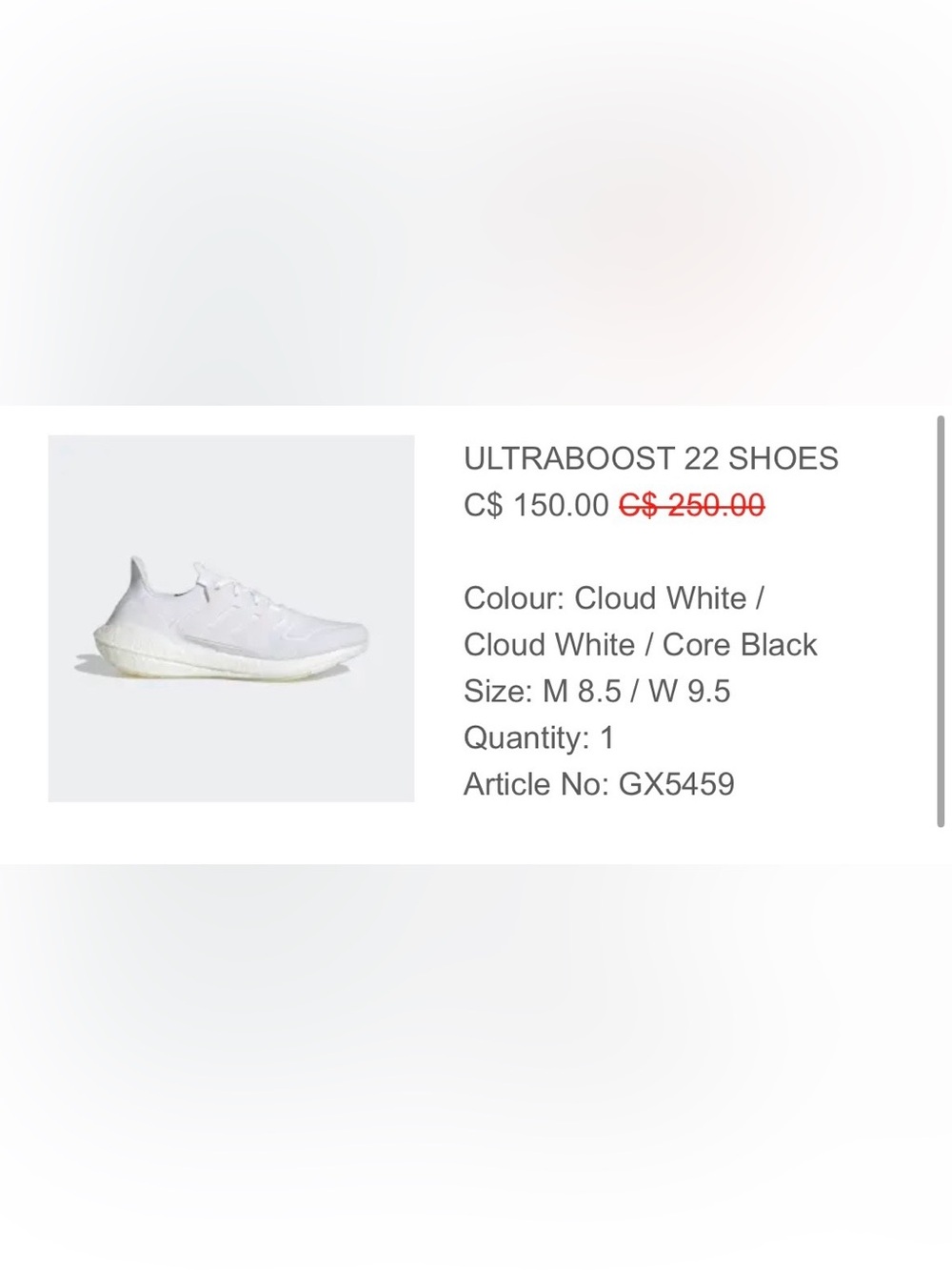 White adidas Ultraboost 22 – Women’s 9.5 / Men’s 8.5